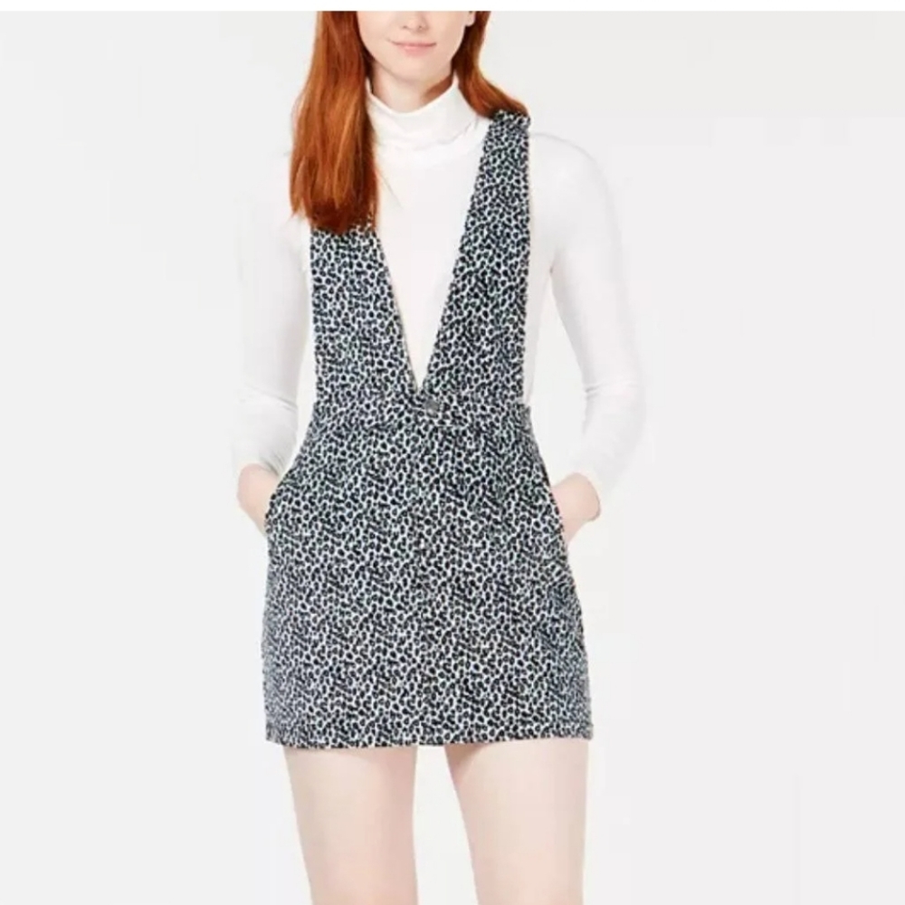 T.D.C. Overall Dress Size XL Animal Print Light Blue Black Courduroy